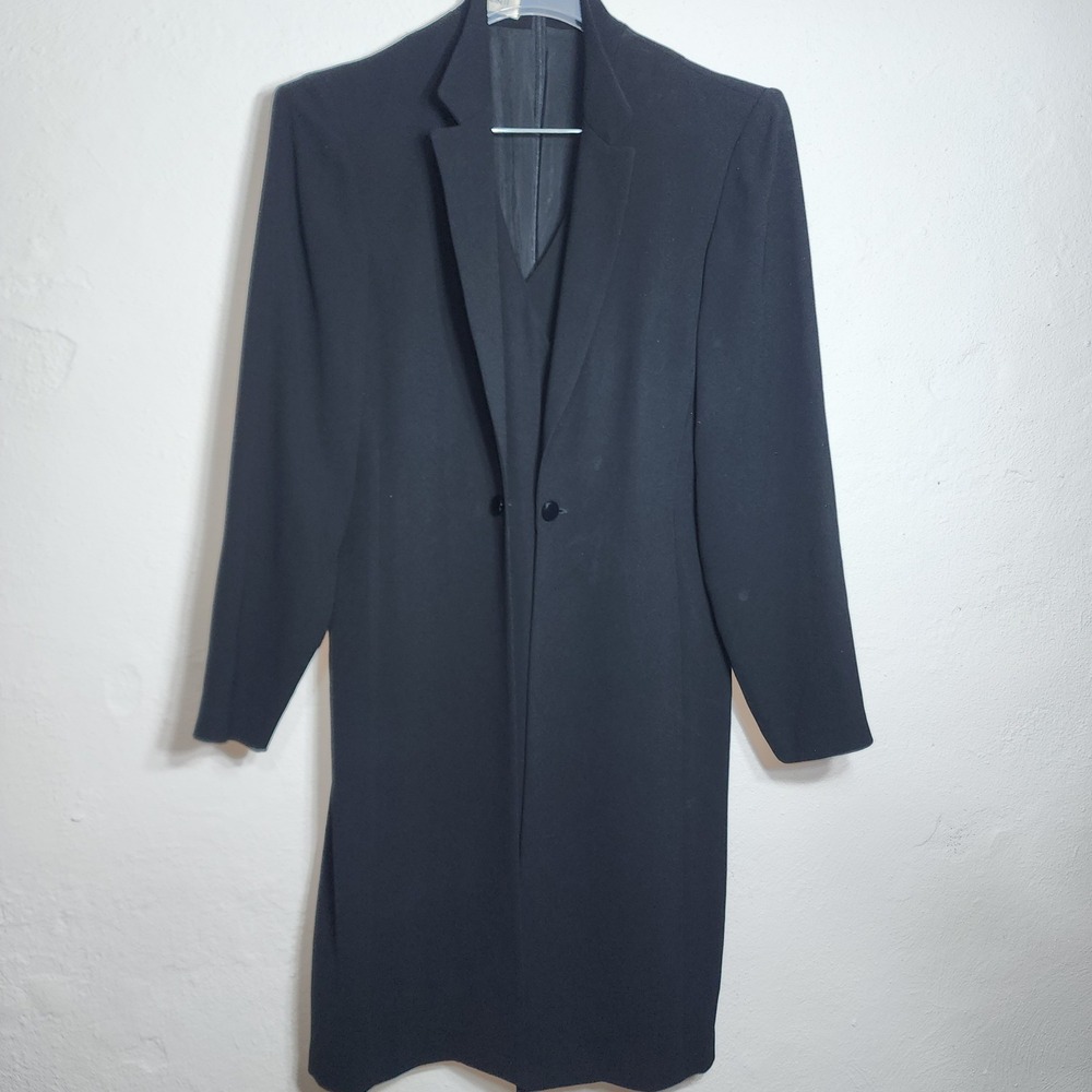 Anne Klein II Layered Sheath Dress 4 Black Acetate Rayon Mock Neck Vintage‎